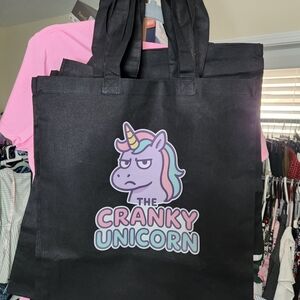 Black Cranky Unicorn Tote Bag